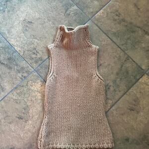 Ann Taylor Loft Women's Small Sweater Vest Tan Wool Chunky Knit Turtleneck